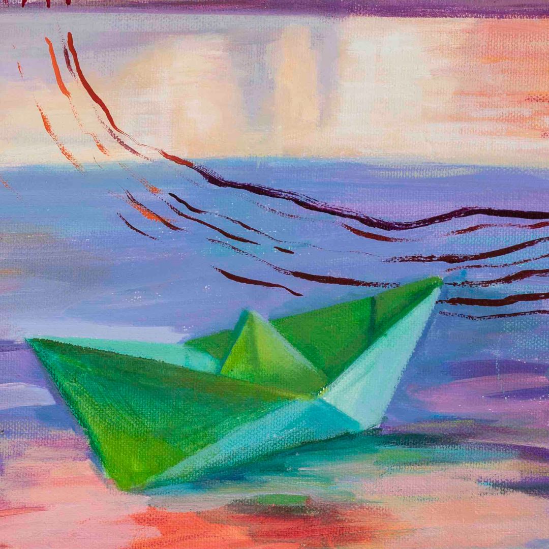 Affiche-murale-golden-hour-bateau-papier-origami