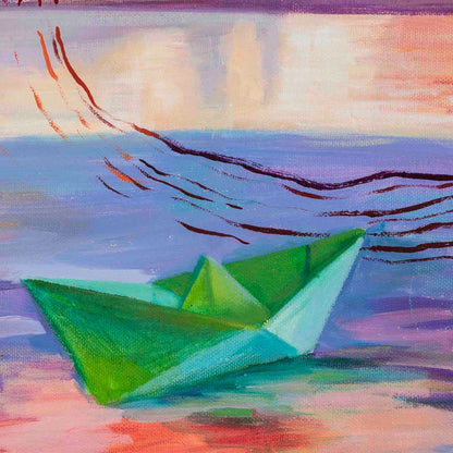 Affiche-murale-golden-hour-bateau-papier-origami