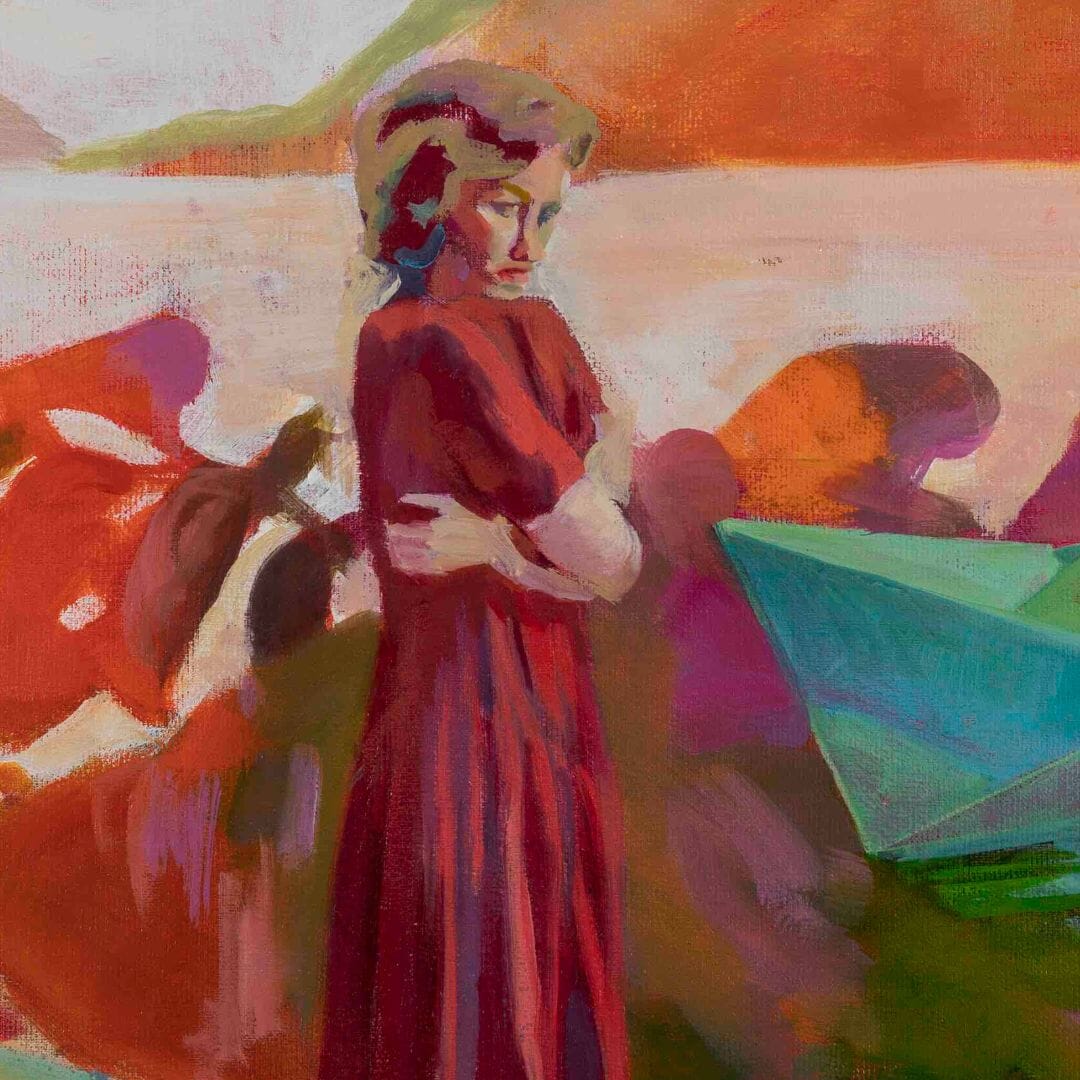 Affiche-murale-rêverie-femme-robe-rouge