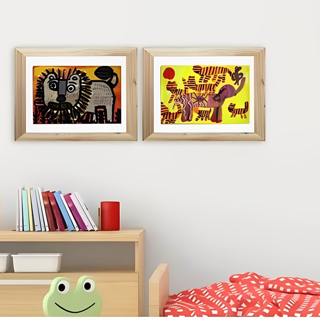 Cadre photo bois dessin enfant lion chambre chaise grenouille