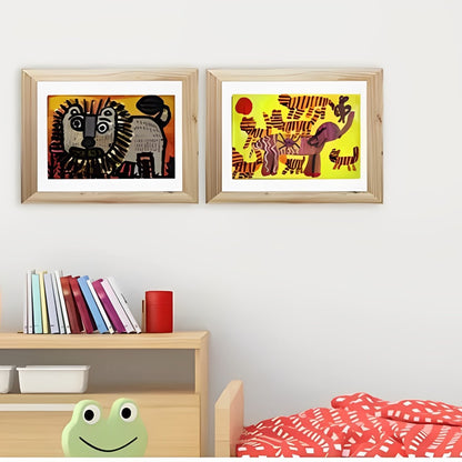 Cadre photo bois dessin enfant lion chambre chaise grenouille