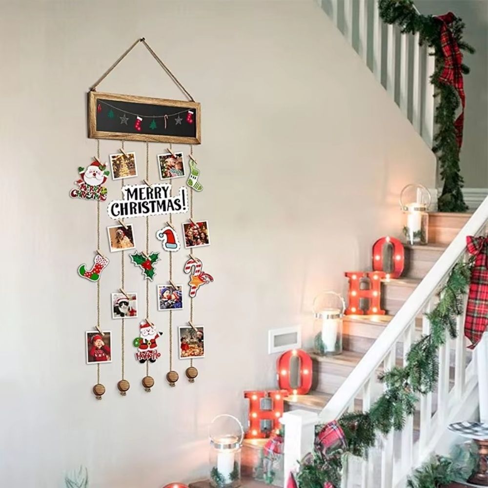 Cadre photo bois pêle-mêle escaliers décoration de Noël