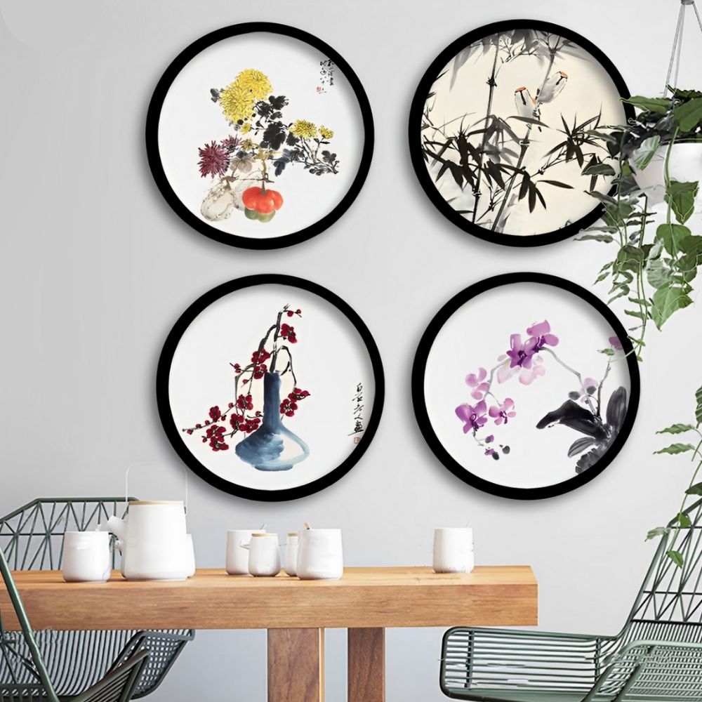 Cadre photo bois rond décoration japonaise plante verte