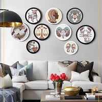 Cadre photo bois rond salon canapé décoration murale