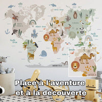 Carte-du-monde-pour-enfant-autocollant-mural-aventure-et-découvertes