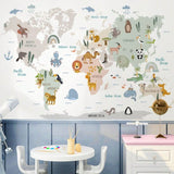 Carte-du-monde-pour-enfant-autocollant-mural-dessins-animaux-mignons