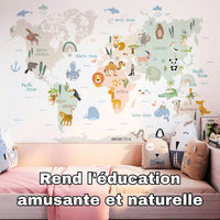 Carte-du-monde-pour-enfant-autocollant-mural-education-amusante-et-naturelle