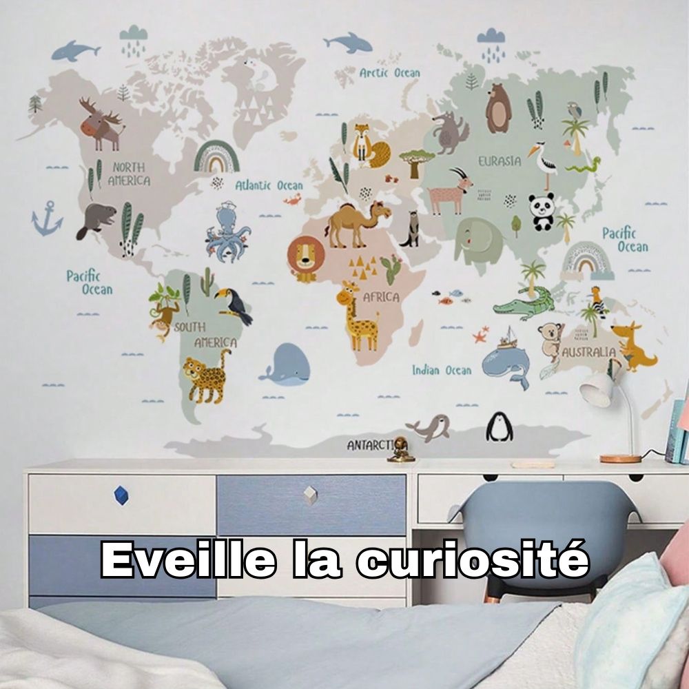 Carte-du-monde-pour-enfant-autocollant-mural-éveille-la-curiosité