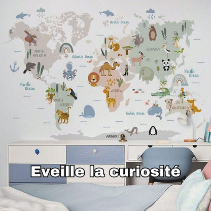 Carte-du-monde-pour-enfant-autocollant-mural-éveille-la-curiosité