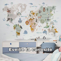 Carte-du-monde-pour-enfant-autocollant-mural-éveille-la-curiosité