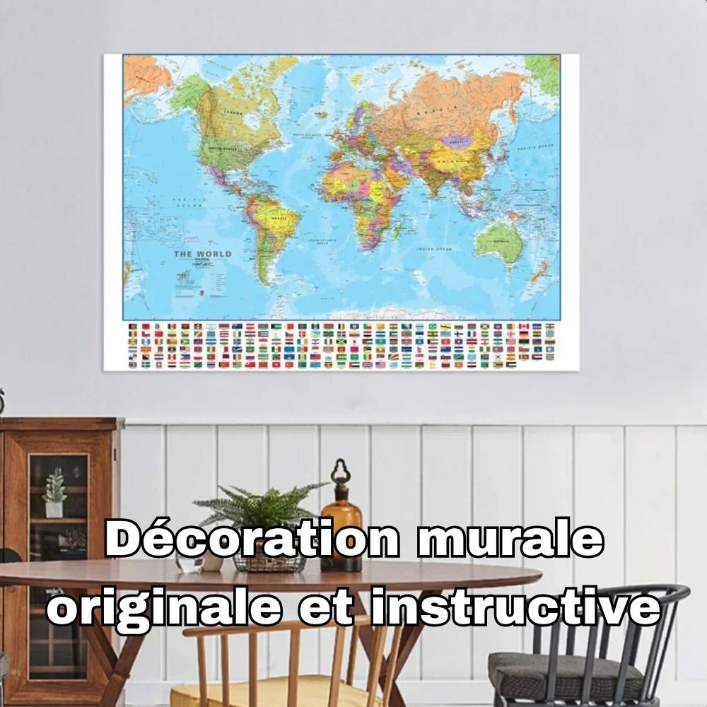 Carte-graphique-du-monde-décoration-murale-originale-et-raffinée