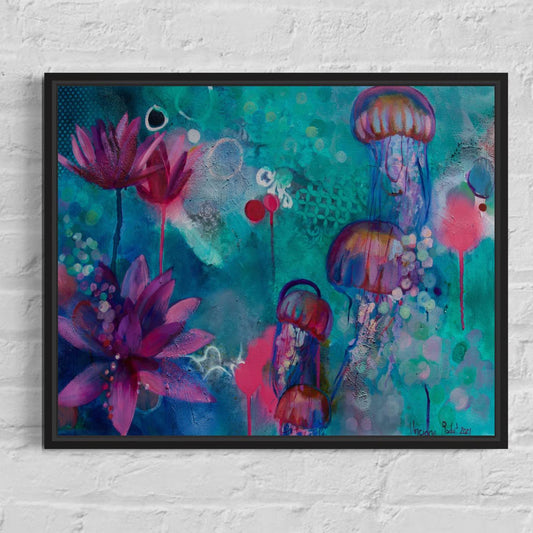 Décoration murale bois Impressions sur toile Féerie aquatique cadre noir