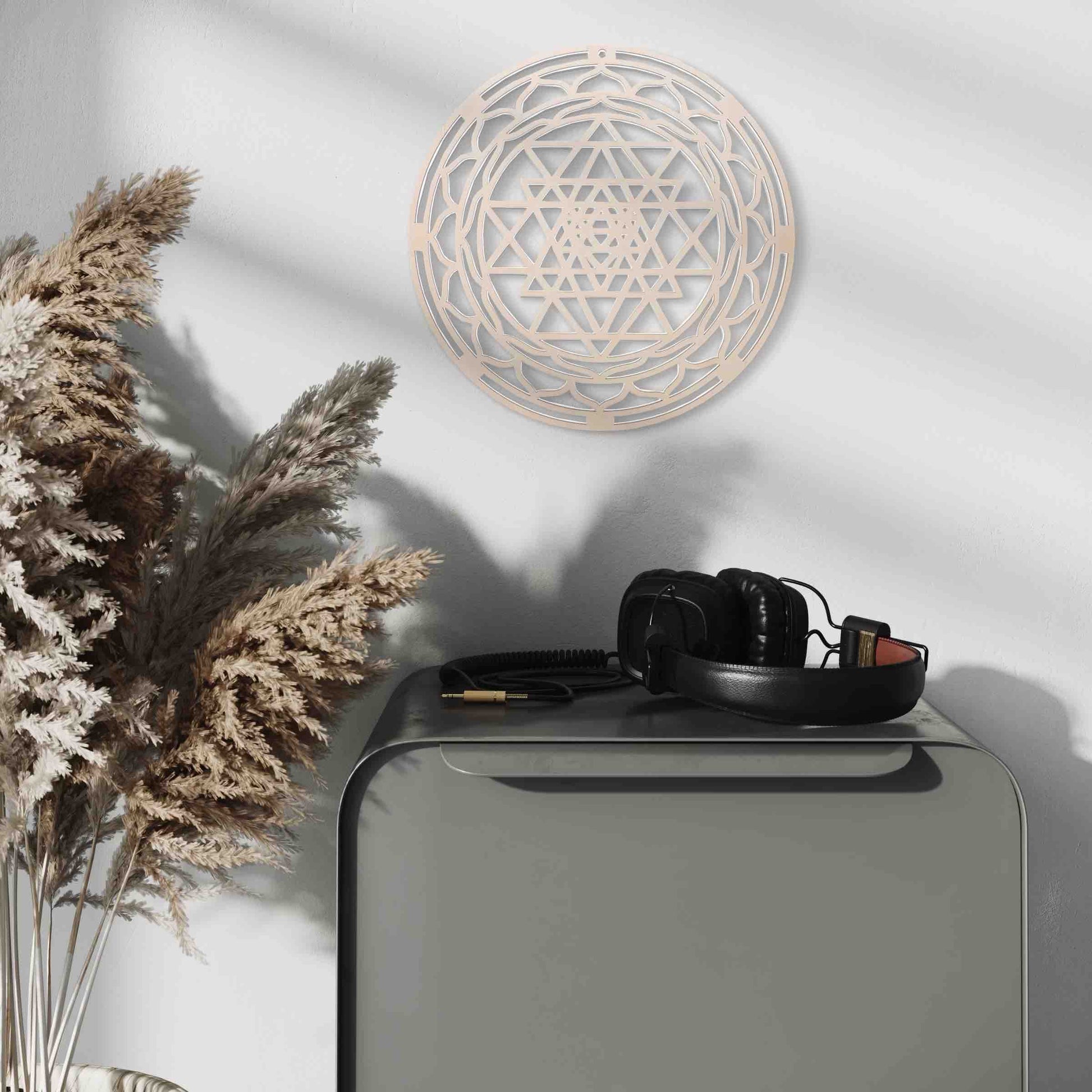 Fleur de vie bois casque de musique plante séchées