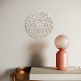 Fleur de vie bois console avec lampe de table rose