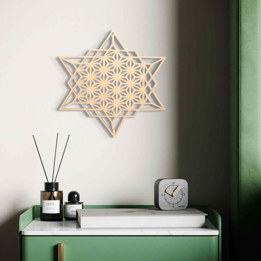 Fleur de vie bois console verte avec diffuseur de parfum