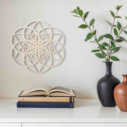 Fleur de vie bois  livre et plante verte