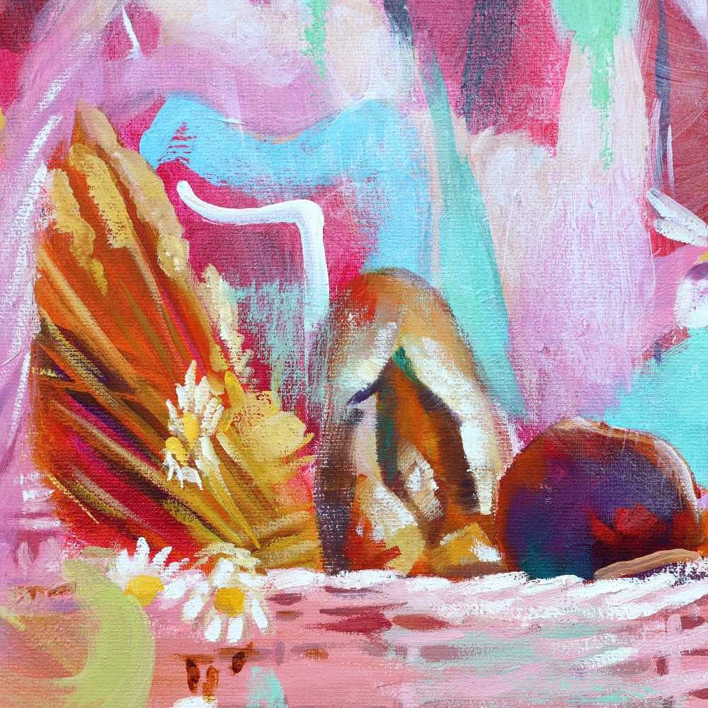 Tableau moderne coloré jardin enchanté blé pain pêche