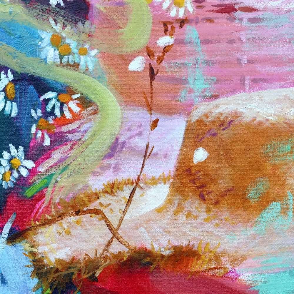 Tableau moderne coloré jardin enchanté chapeau de paille