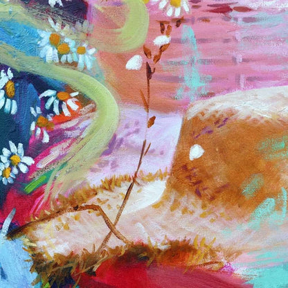 Tableau moderne coloré jardin enchanté chapeau de paille