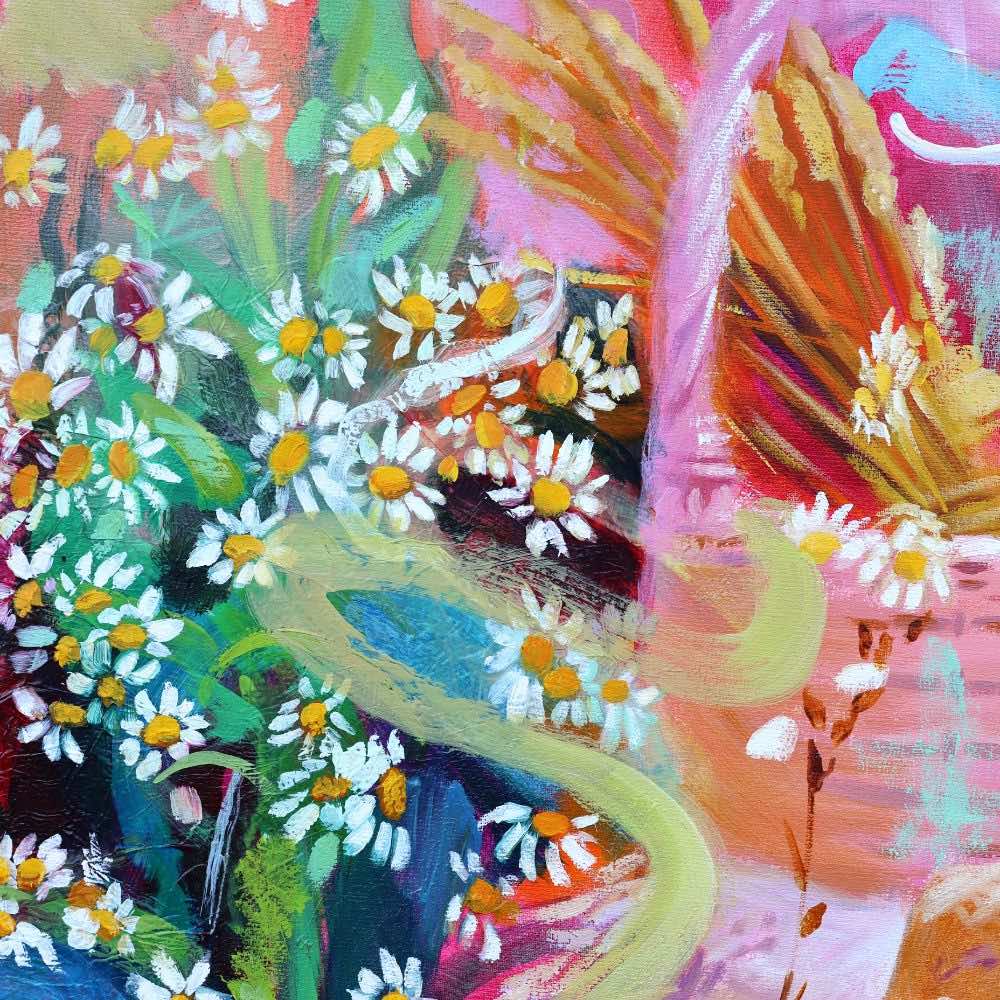 Tableau moderne coloré jardin enchanté fleurs marguerites