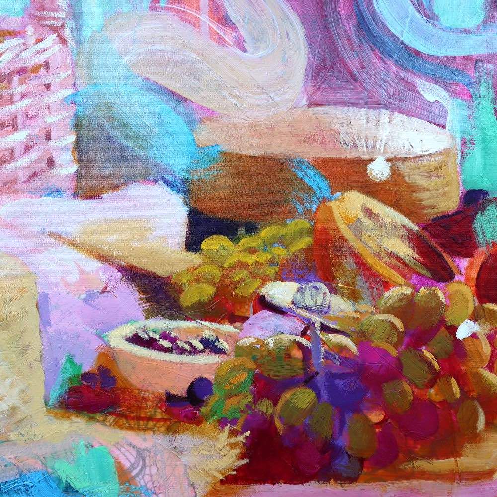 Tableau moderne coloré jardin enchanté raisins pamplemousse orange
