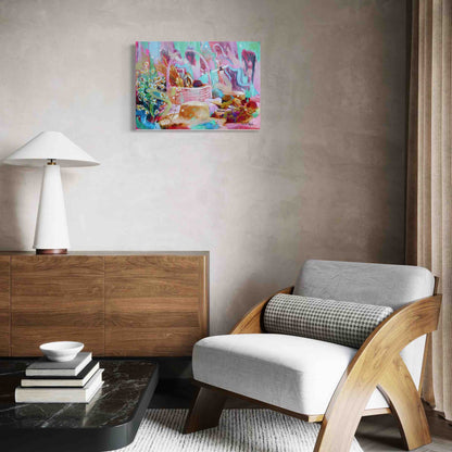Tableau moderne coloré jardin enchanté salon fauteuil moderne