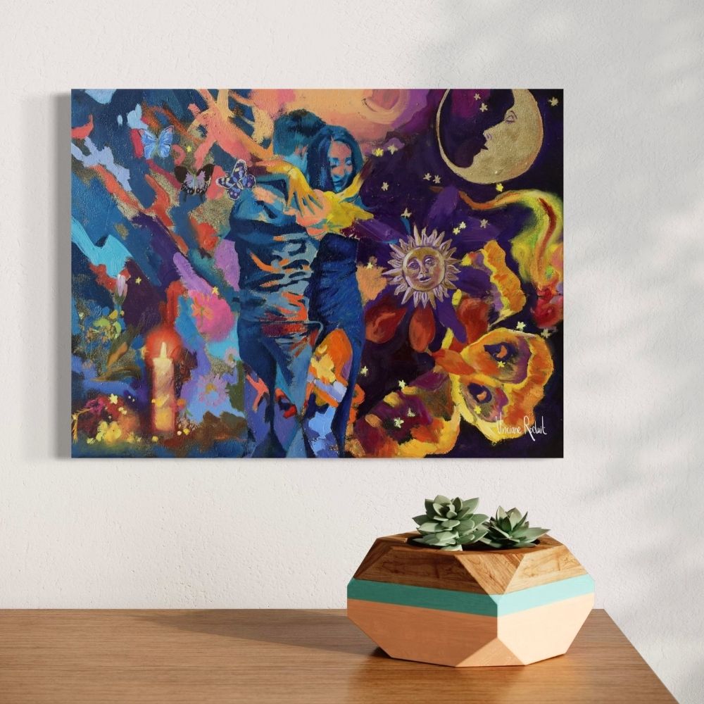 Tableau moderne salon danse sous les étoiles cactus en pot