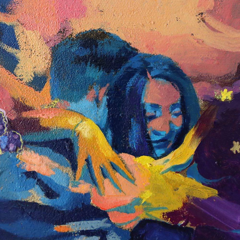 Tableau moderne salon danse sous les étoiles couple qui danse enlacé