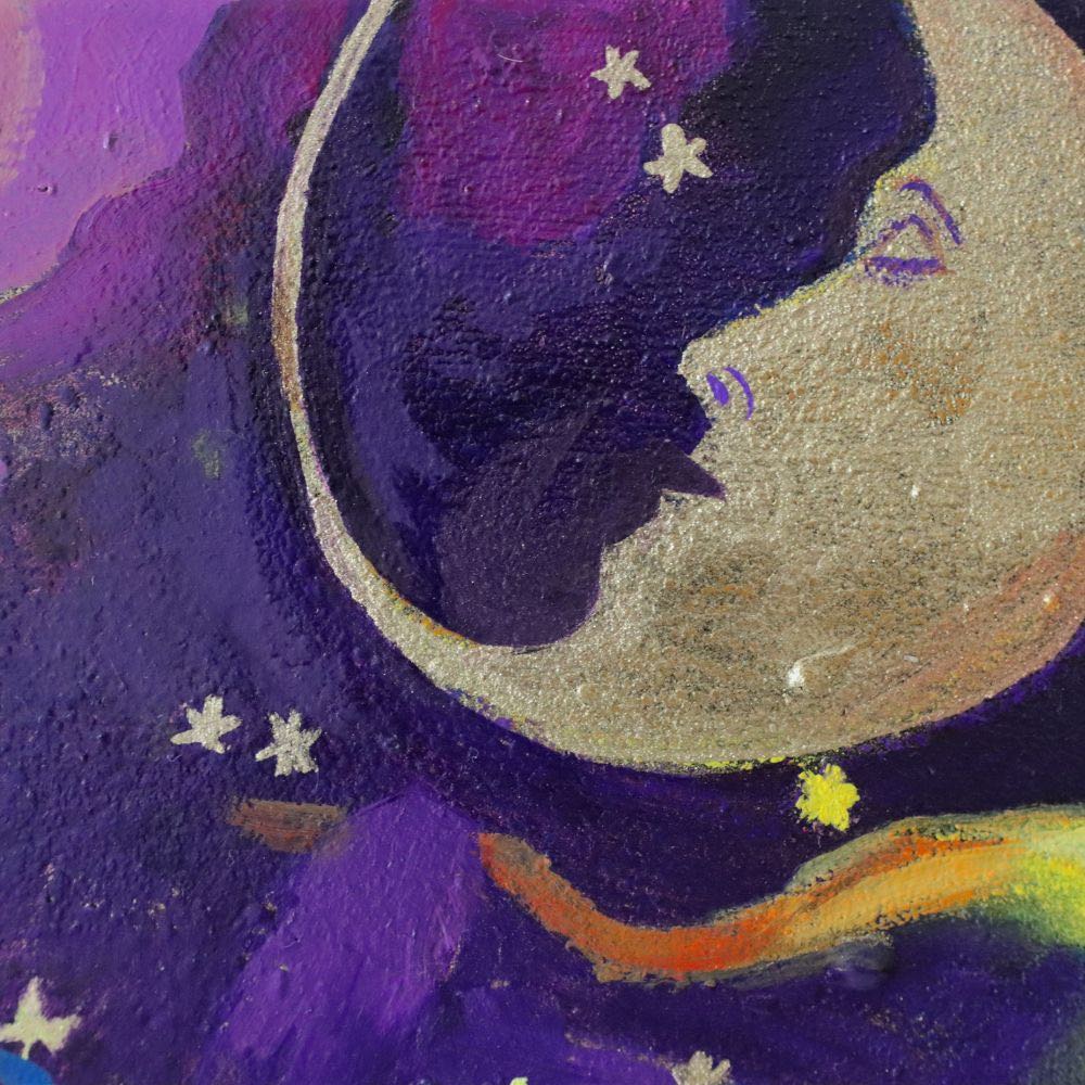 Tableau moderne salon danse sous les étoiles lune avec visage