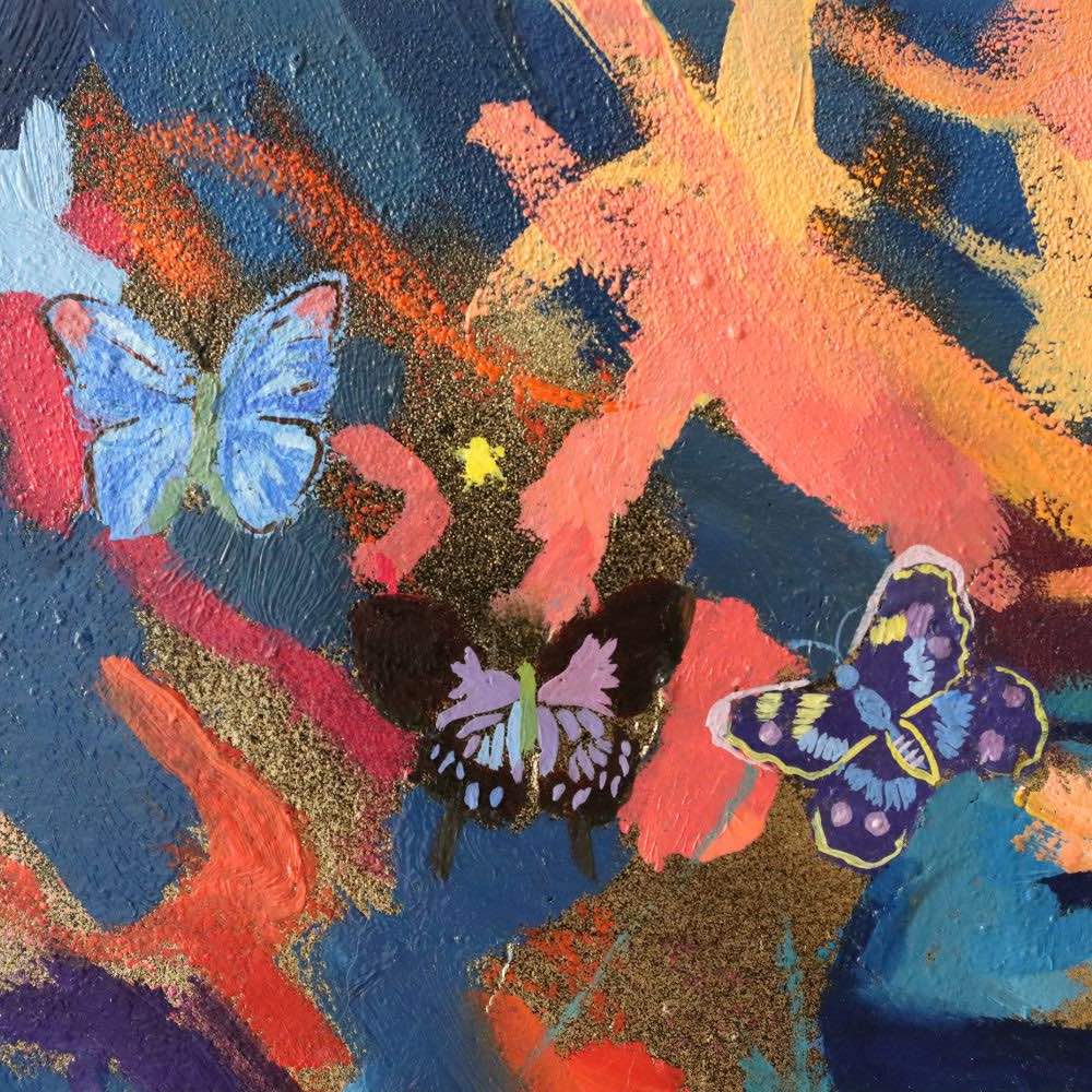 Tableau moderne salon danse. sous les  étoiles papillons bleus