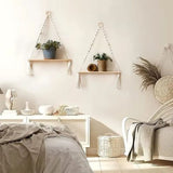 étagère en bois Macramé décoration salon pot plante verte