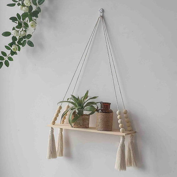 étagère en bois Macramé perles décoration murale plante