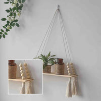 étagère en bois Macramé perles détail