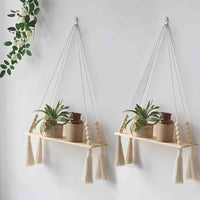 étagère en bois Macramé perles duo décoration murale plante