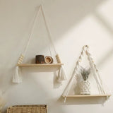 étagère en bois Macramé perles duo inspiration décoration murale