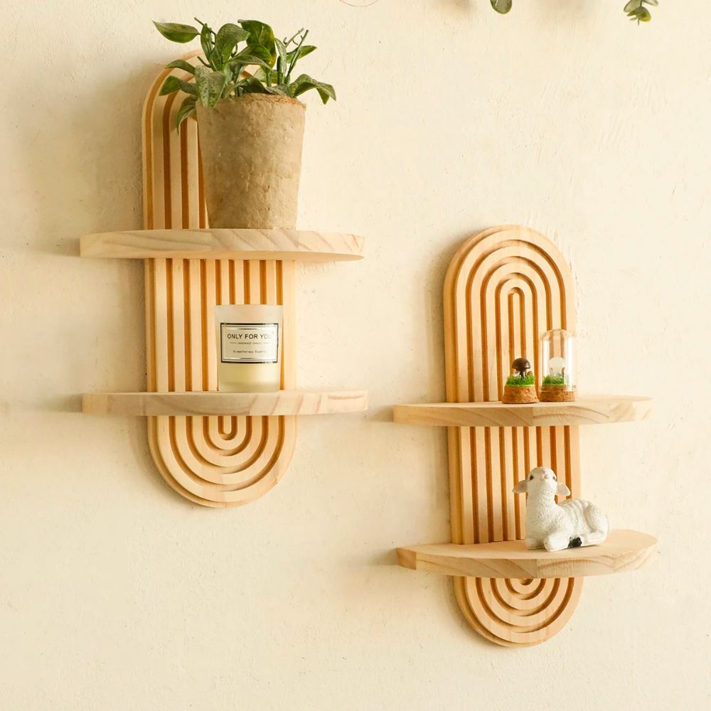 Étagère en bois bohème décoration plante bougie statue